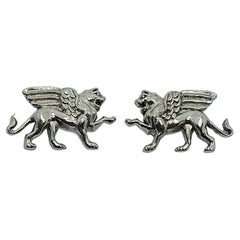 Platinum Winged Lion Griffin Stud Earrings