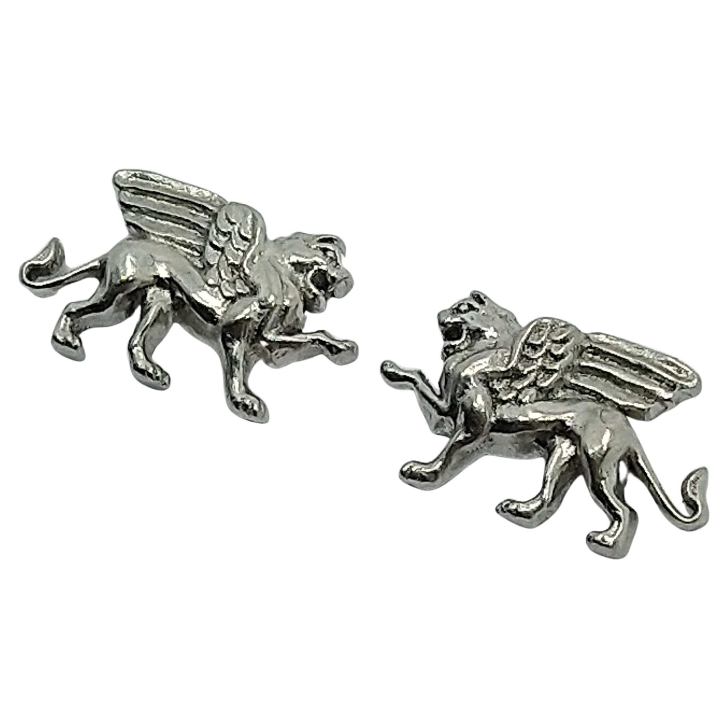 Platinum Winged Lion  Griffin Stud Earrings Tiffany designer , Thomas Kurilla created this for 1st dibs exclusively. Sculpture is my passion. The first beast in the book of Daniel  was a winged lion. And this creature  has also symbolized Saint Mark