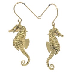 18 Karat Yellow Gold  Diamond Sea Horse Earrings