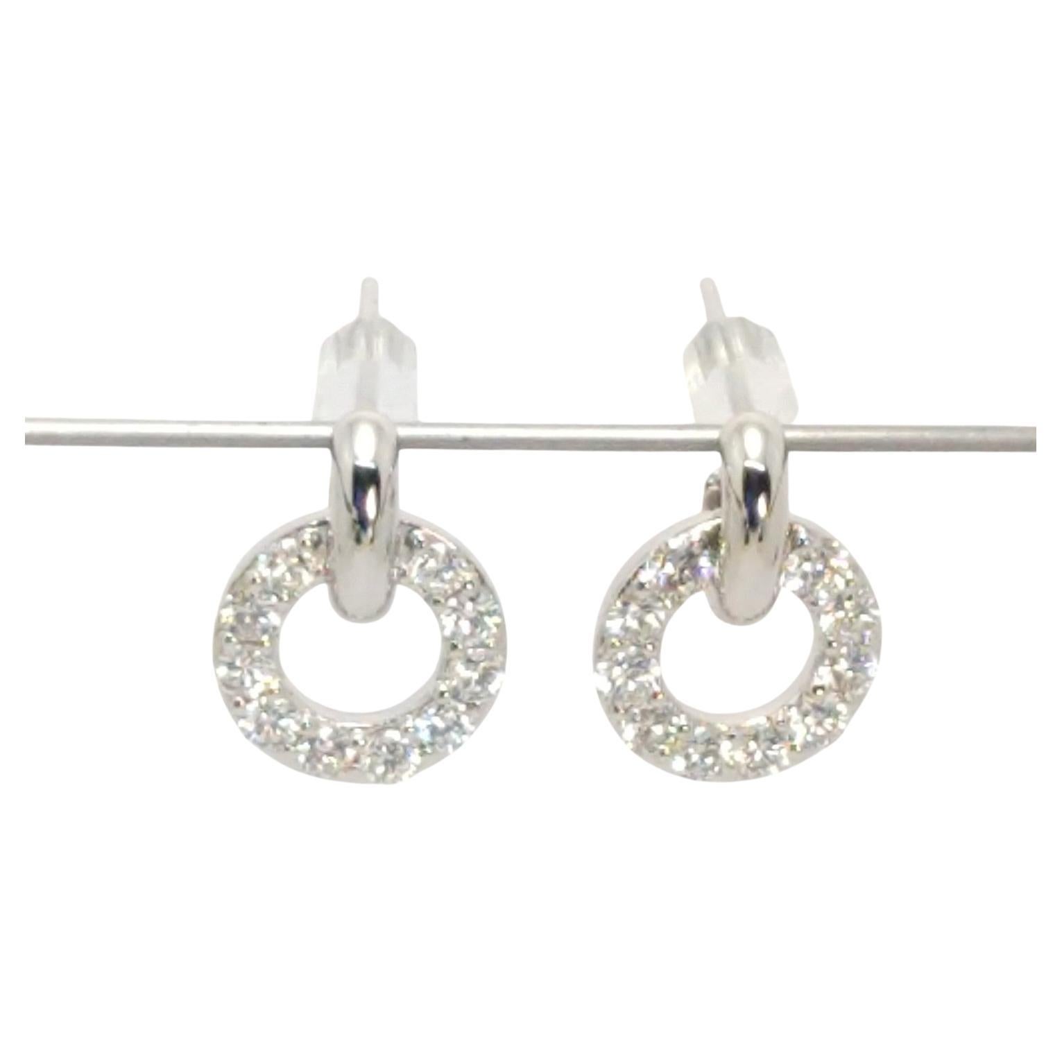 Platinum  Diamond Hoop Dangle Earrings For Sale
