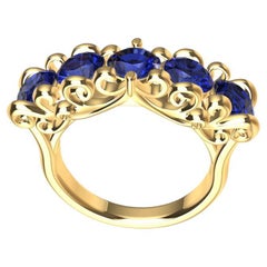 Bague cocktail moderne victorienne en or jaune 18 carats et saphirs