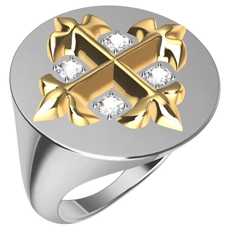 For Sale:  14 Karat Yellow and 14 Karat White West 46 Diamond Cross Signet Ring