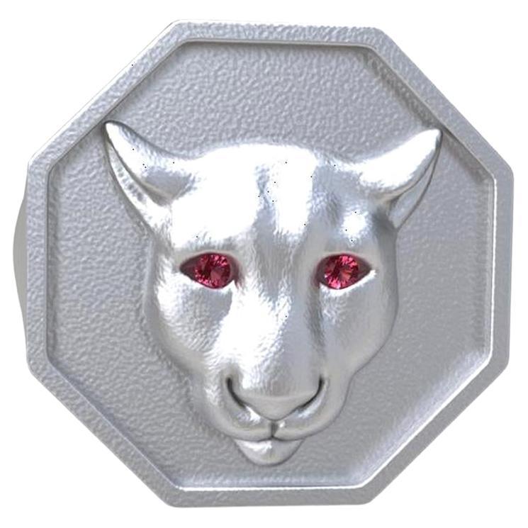 For Sale:  Sterling Silver Colorado Cougar Signet Ring with Pink Sapphire Eyes