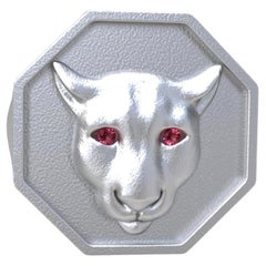 Used Sterling Silver Colorado Cougar Signet Ring with Pink Sapphire Eyes