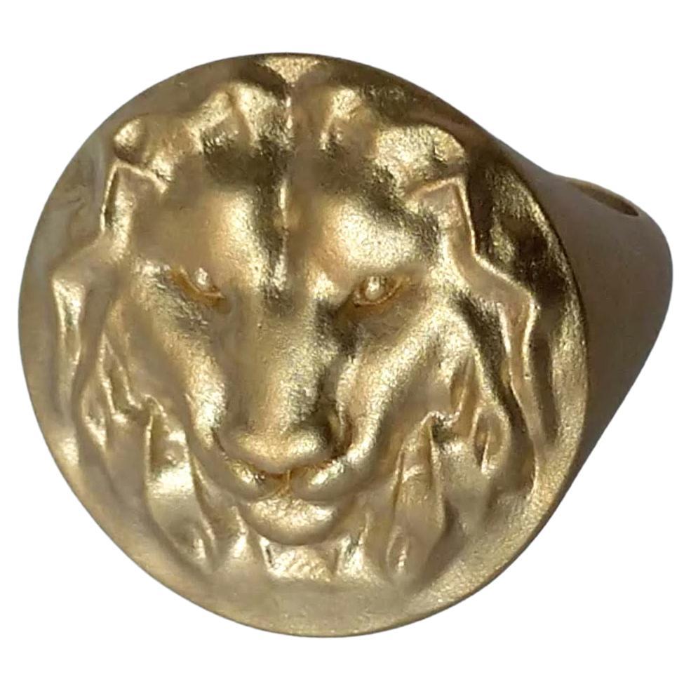 Men's Diamond Ring 10K Yellow Gold Lion Head Damond and Emerald Pinky Ring  100624