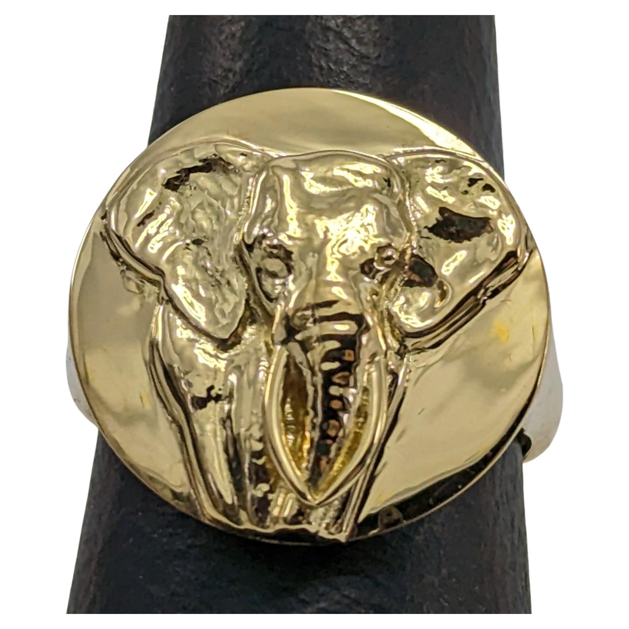 Anillo de oro amarillo de 18 quilates para hombre con 2 colmillos de elefante