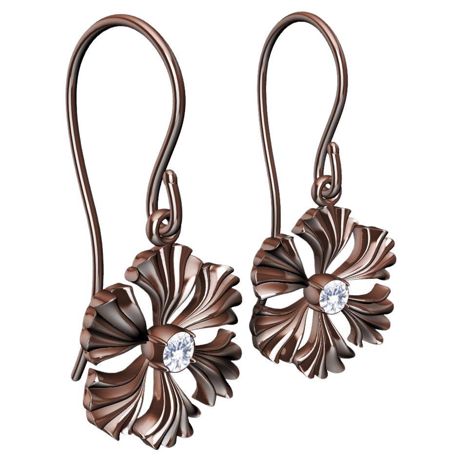 18 Karat Rose Gold Micron Plated  GIA Diamond Fan Flower Earrings For Sale
