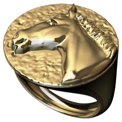 18 Karat Yellow Gold Horse Signet Ring
