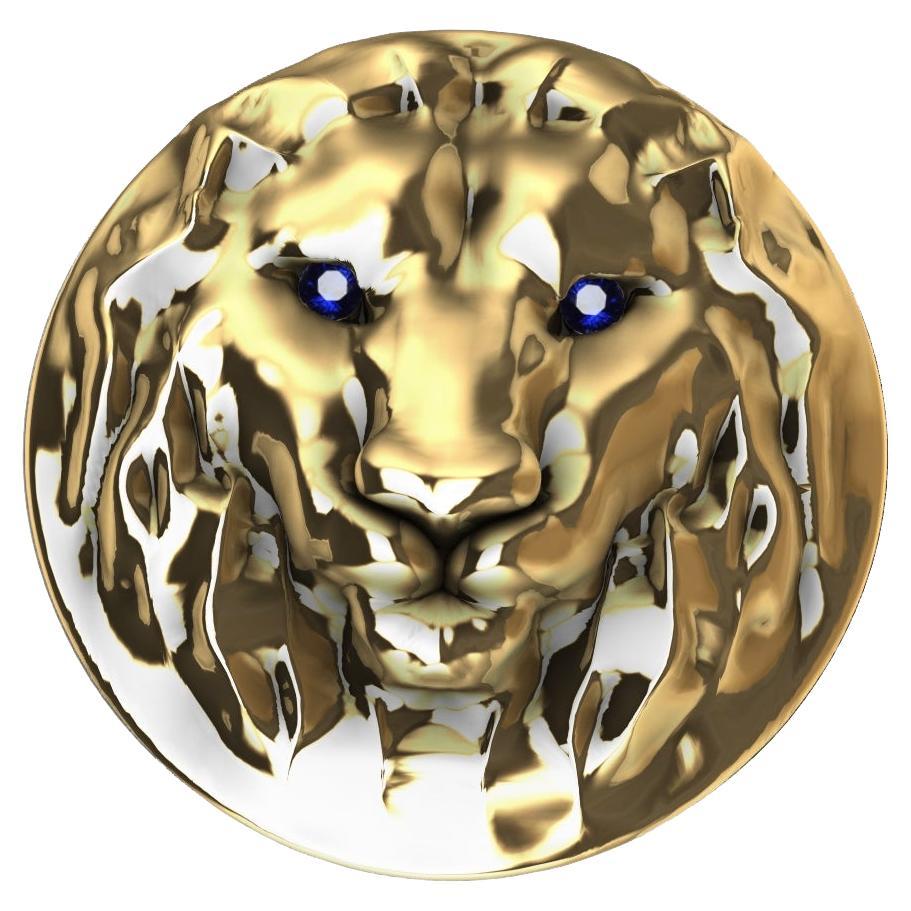 For Sale:  18 Karat Yellow Gold Womens Leo Lion with Sapphire Eyes Signet Ring