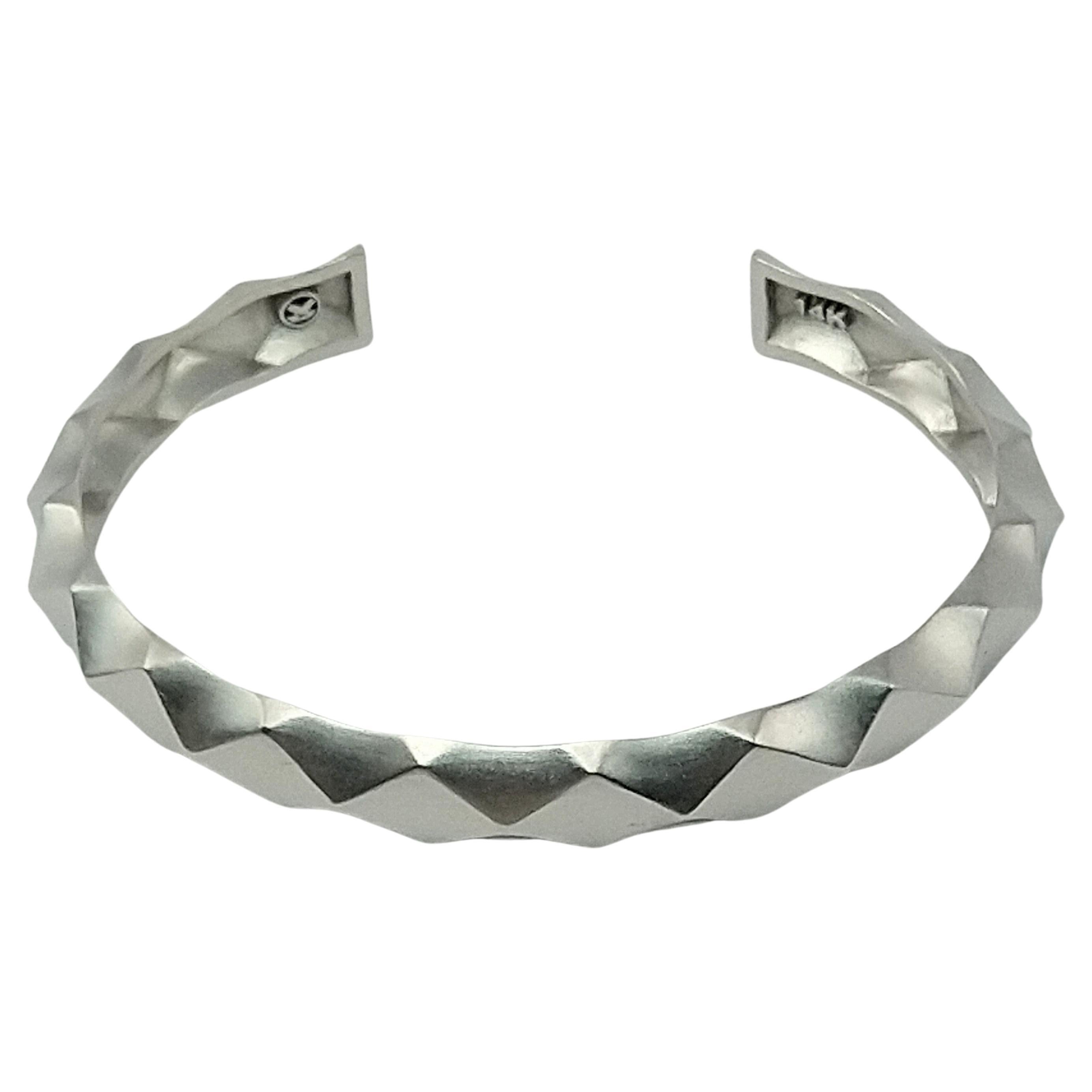 14 Karat White Gold Concave Rhombus Unisex Cuff Bracelet