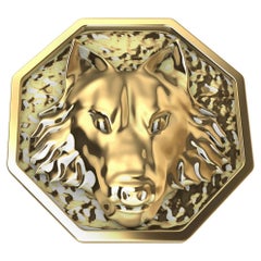 Bague sigillaire loup en or jaune 18 carats
