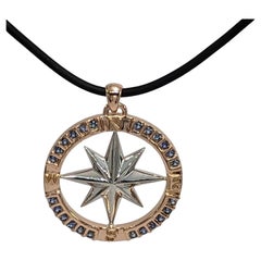 18 Karat Rose Gold and Sterling Sapphires Sailors Compass Pendant