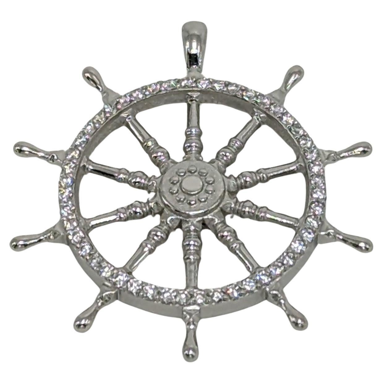 Contemporary Platinum  Diamond Captain Sailors Wheel Pendant For Sale
