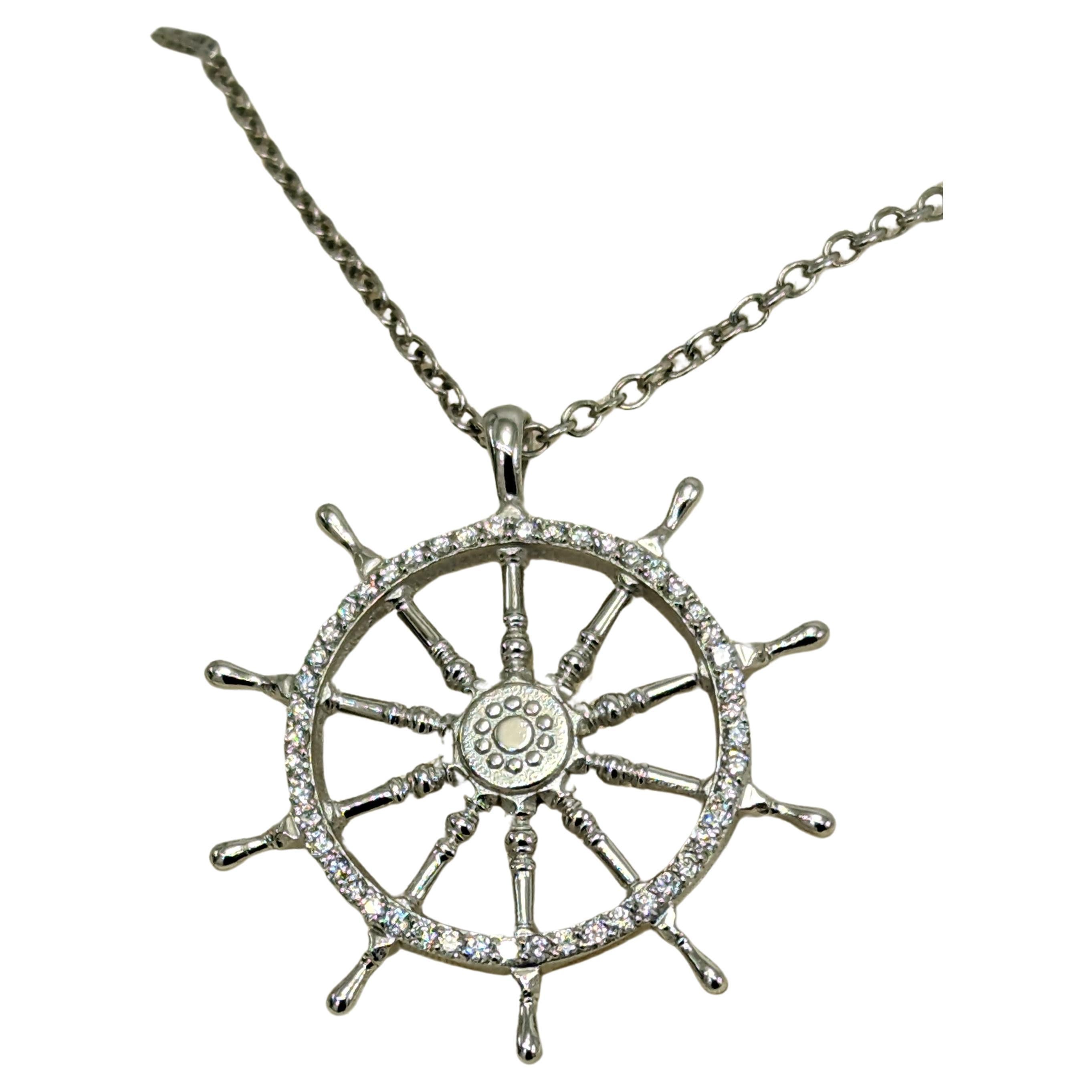 Platinum  Diamond Captain Sailors Wheel Pendant