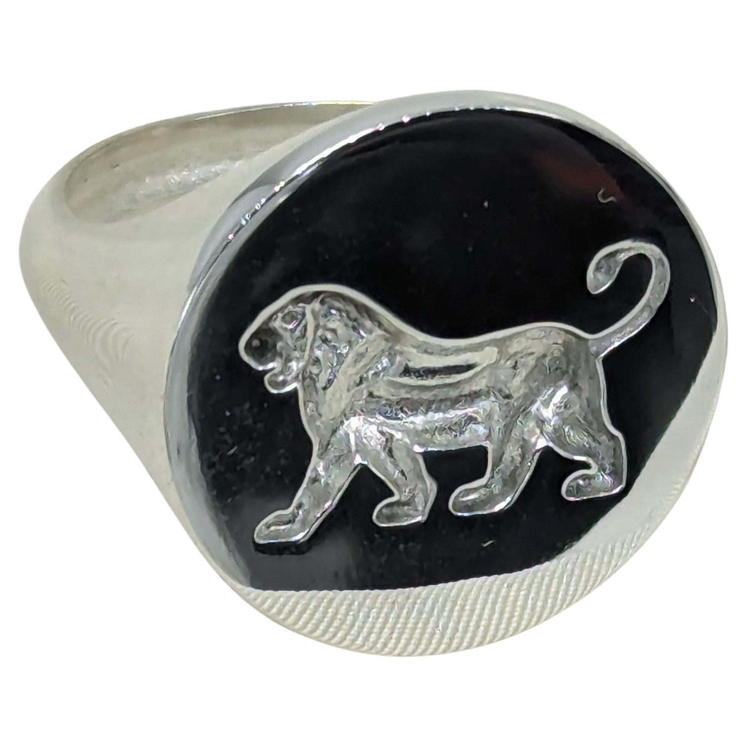 For Sale:  Sterling Silver Persepolis Walking Lion Signet Wax  size 7 3