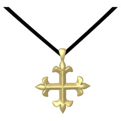 18 Karat Yellow Gold St. Mary's Fleur-di-Lys Pendant 1" x 1" Necklace