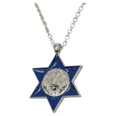 Platinum Lion of Judah Star of David Pendant