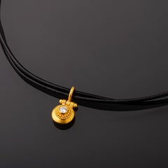 24 Karat Gold Handcrafted Disc Form Diamond Pendant