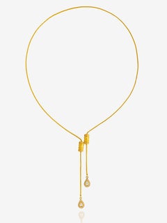 24 Karat Pure Gold Tear Drop Diamond Oring Necklace