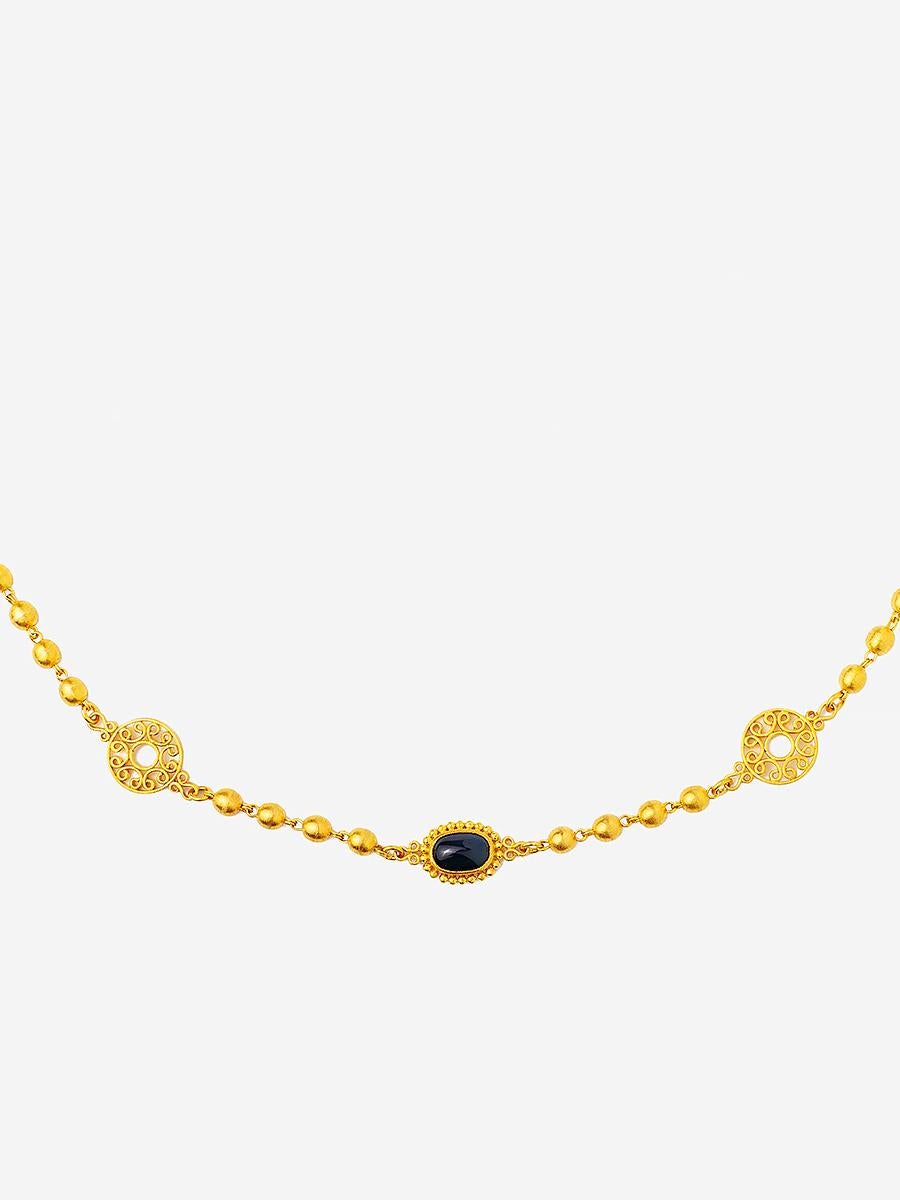 24K Gold Handcrafted Cabochon Sapphire Linked Ball Necklace
Gold Weight : 45.78 g
Sapphire : 8.05 ct
Diamonds : 0.04 ct