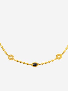 24 Karat Gold Handcrafted Cabochon Sapphire Linked Ball Necklace