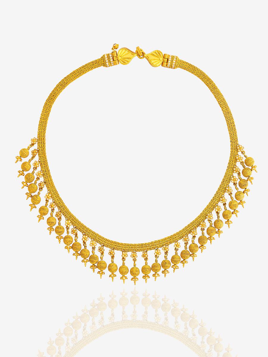 24 Karat Pure Gold Handcrafted Granulated Ball Etruscan Diamond Necklace (Rundschliff) im Angebot