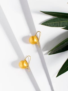 24 Karat Pure Gold Handcrafted Plain Big Ball Diamond Accented Earrings