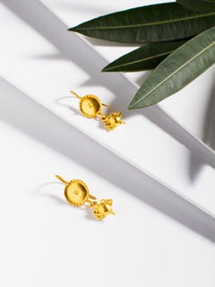 24 Karat Pure Gold Handcrafted Shield Form Granulated Amphora Earrings