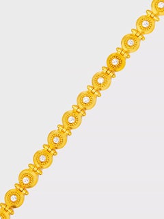 24 Karat Handcrafted Disc Form Granulated Diamond Tennis Bracelet