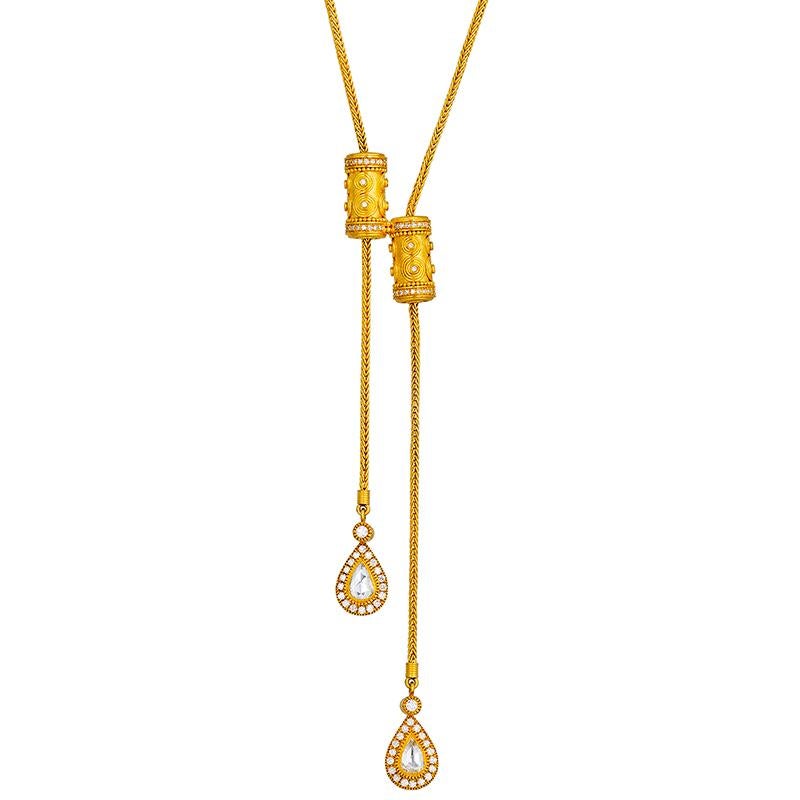 24 Karat Pure Gold Tear Drop Diamond Oring Necklace For Sale