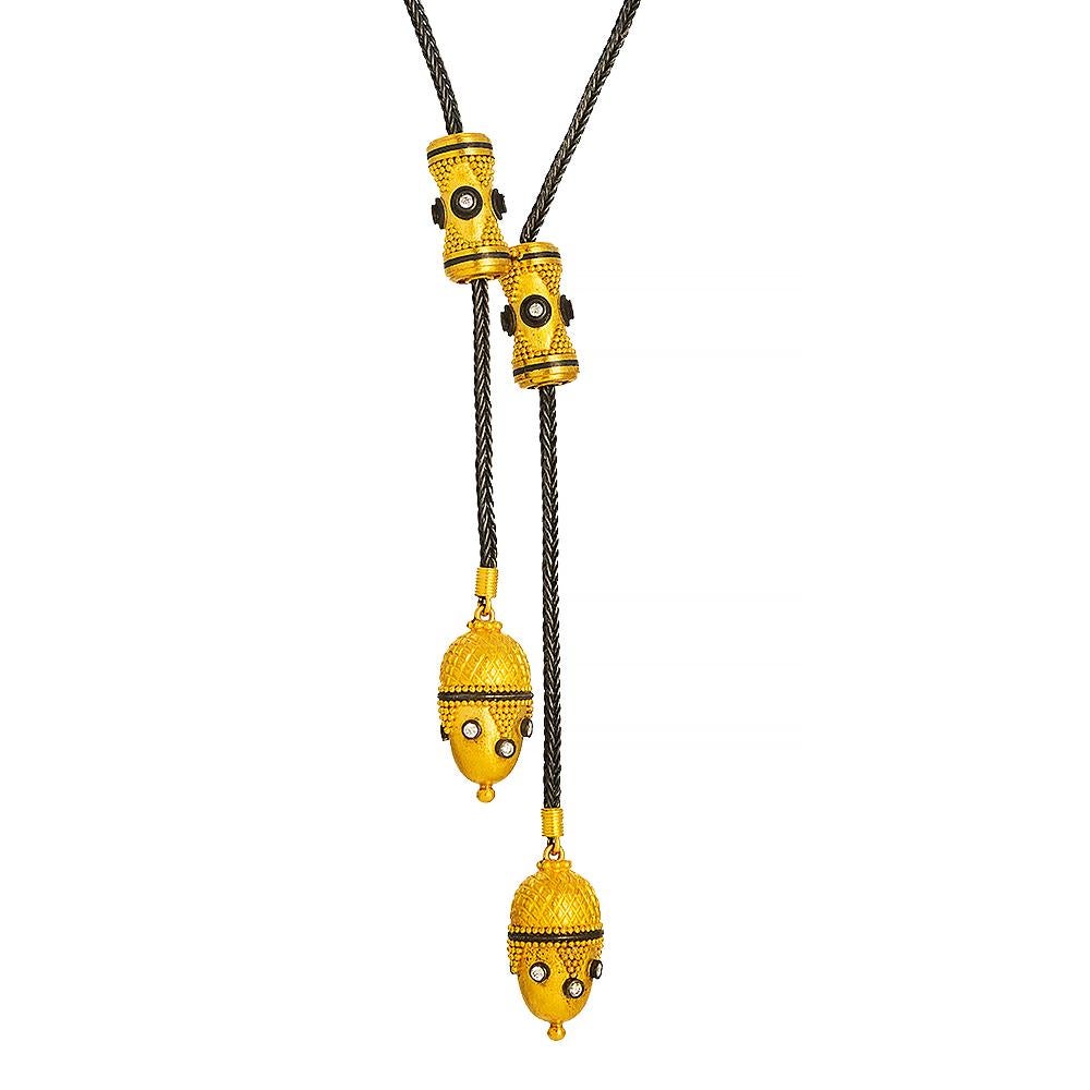 24K Gold and Silver Combination Handcrafted Double Acorn Pendant Oring Necklace For Sale