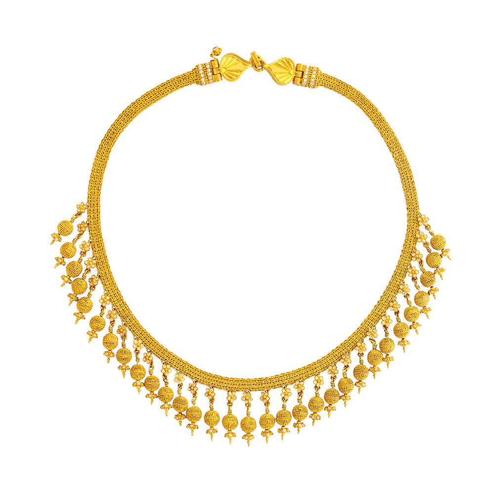 24 Karat Pure Gold Handcrafted Granulated Ball Etruscan Diamond Necklace im Angebot