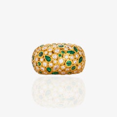 24 Karat Gold Handcrafted Fancy Shape Emerald and Diamonds Cocktail Ring