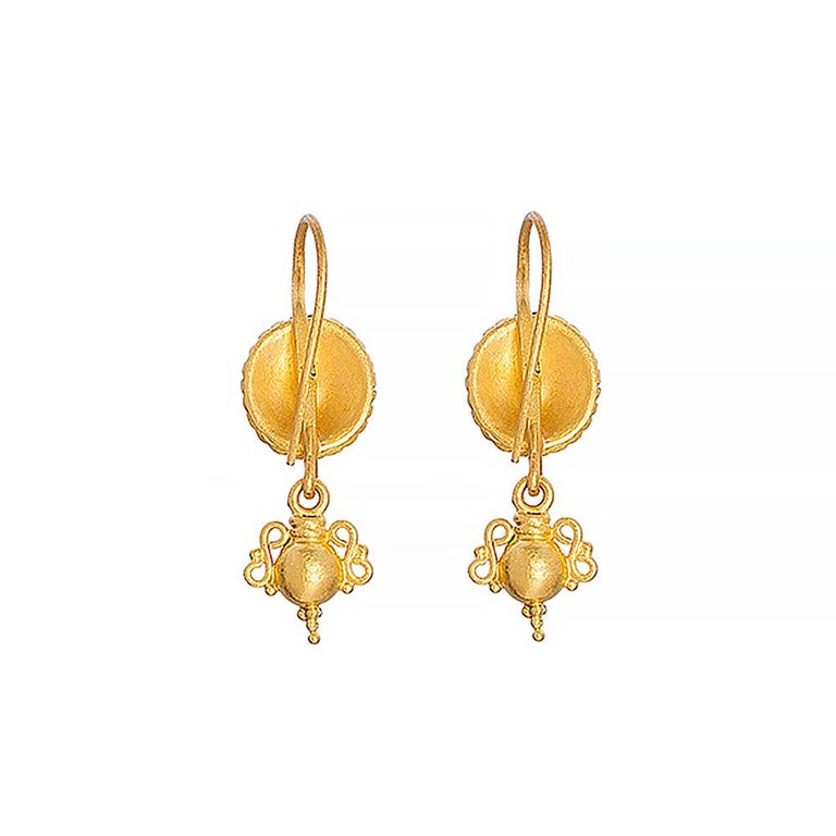 24 Karat Pure Gold Handcrafted Shield Form Granulated Amphora Earrings ...