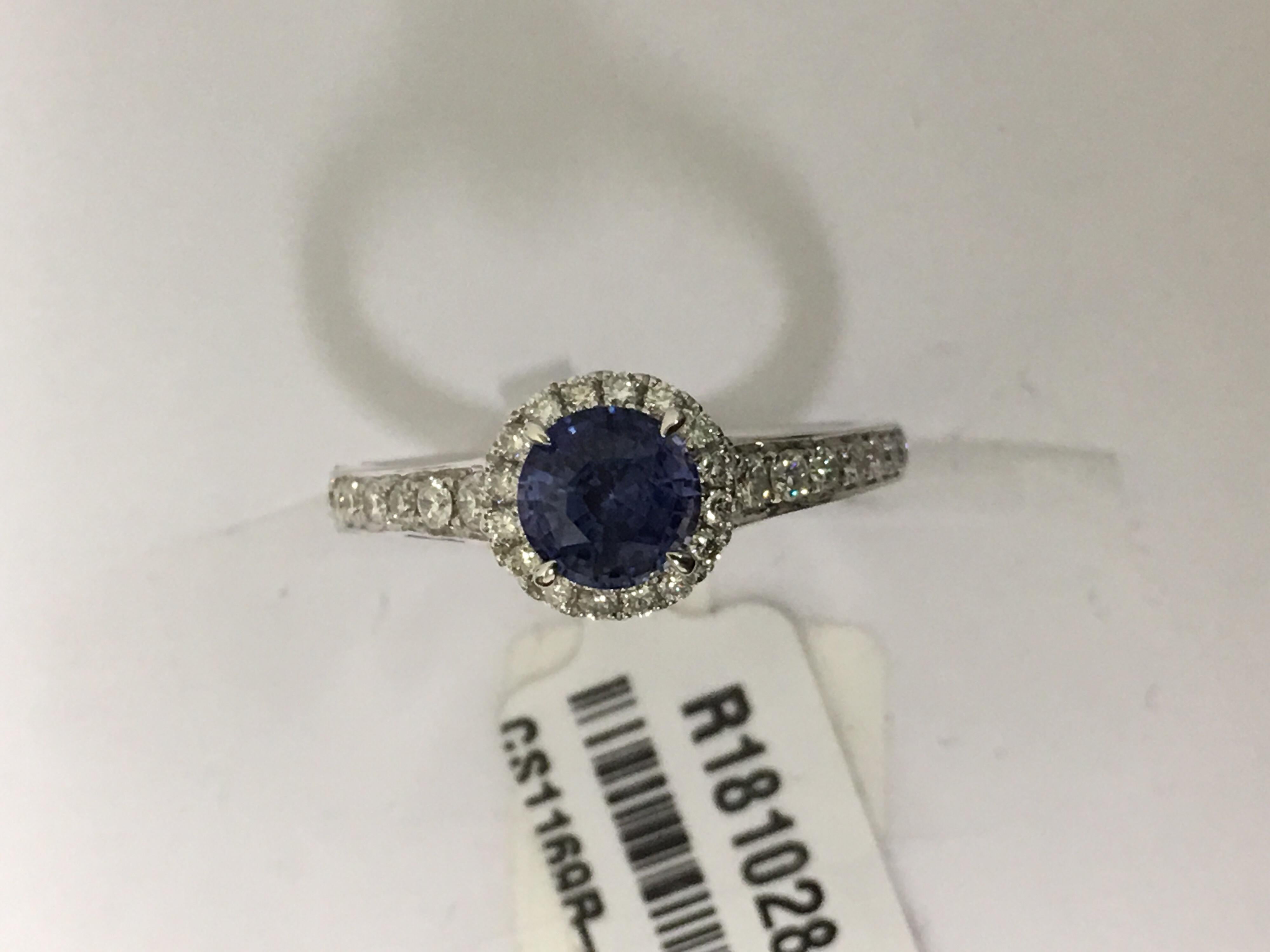 Sapphire and Diamond Halo Ring In New Condition In Trumbull, CT