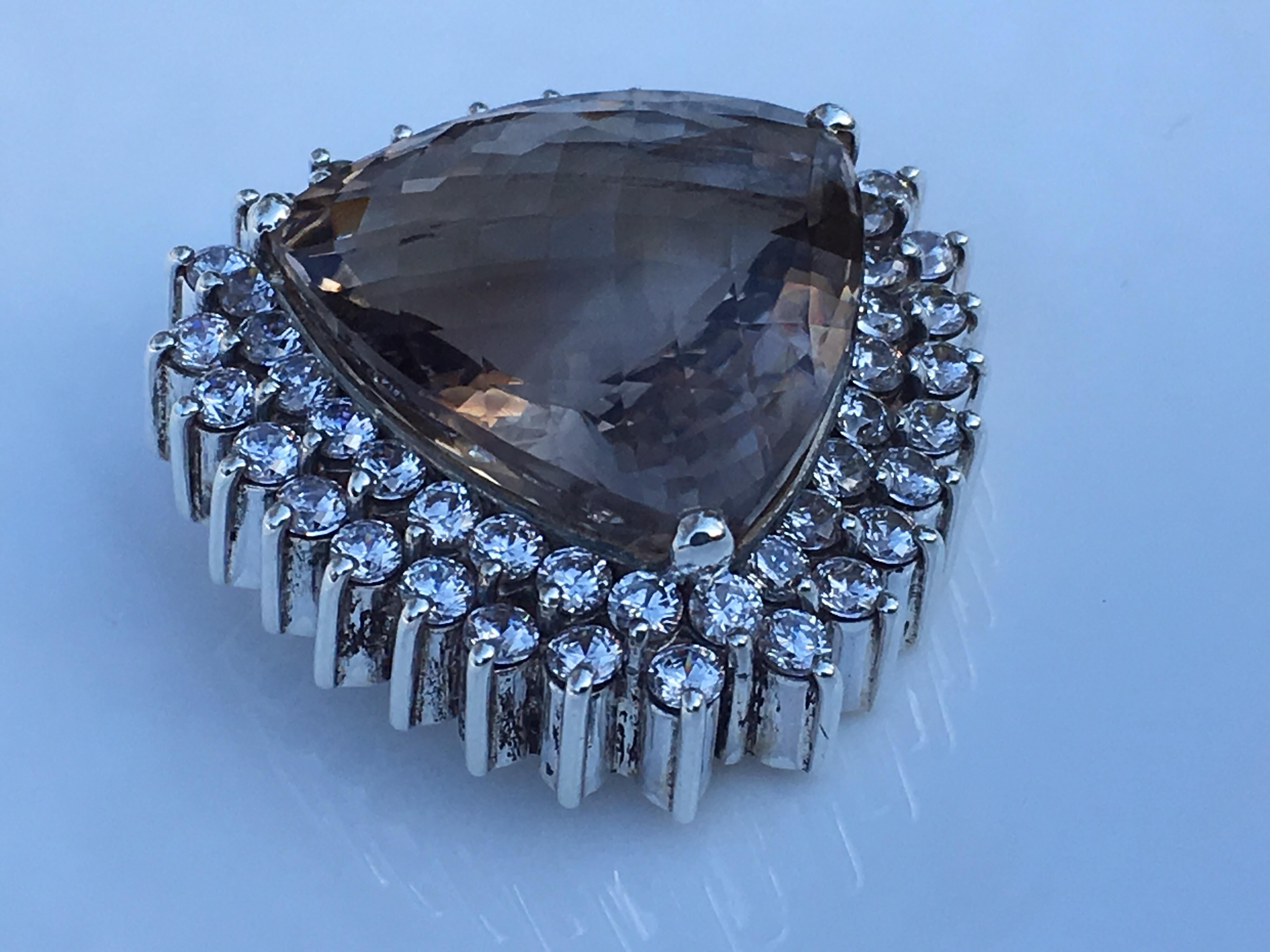 Trillion Smokey Quartz Zircon Pendant In New Condition In Trumbull, CT