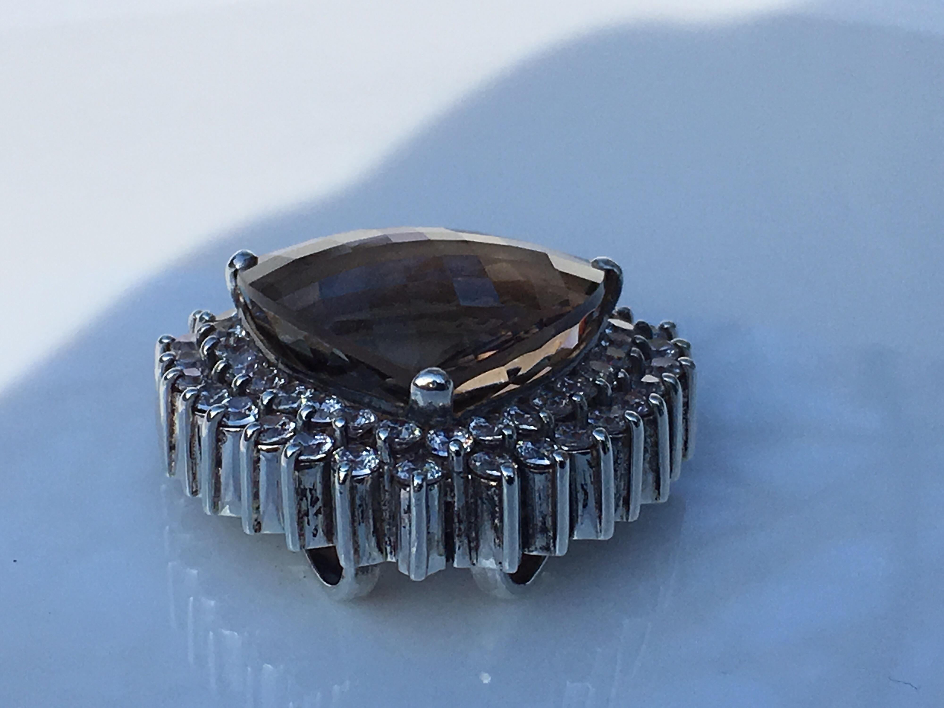 Trillion Smokey Quartz Zircon Pendant 4