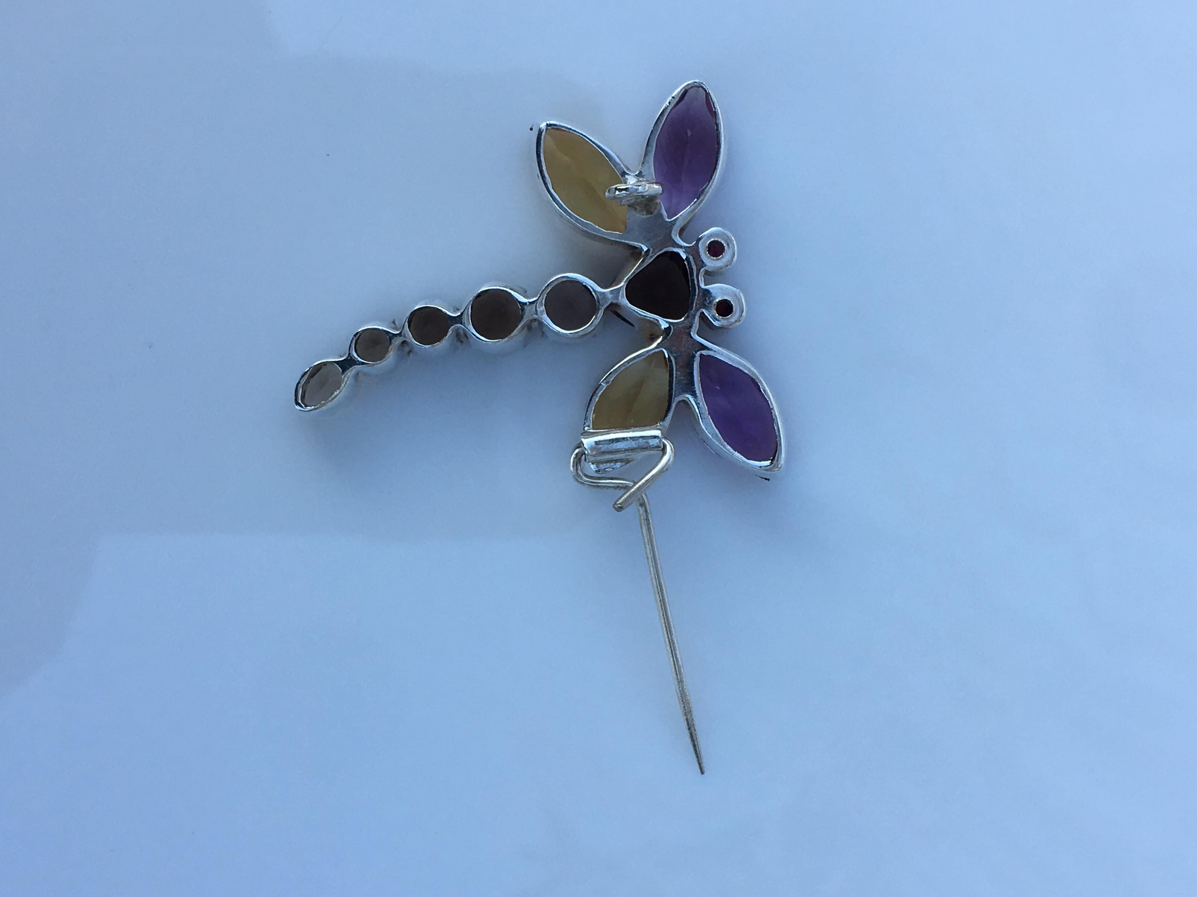 Art Deco Amethyst Citrine Garnet and Smokey Topaz Brooch Pin For Sale