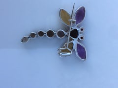 Amethyst Citrine Garnet and Smokey Topaz Brooch Pin