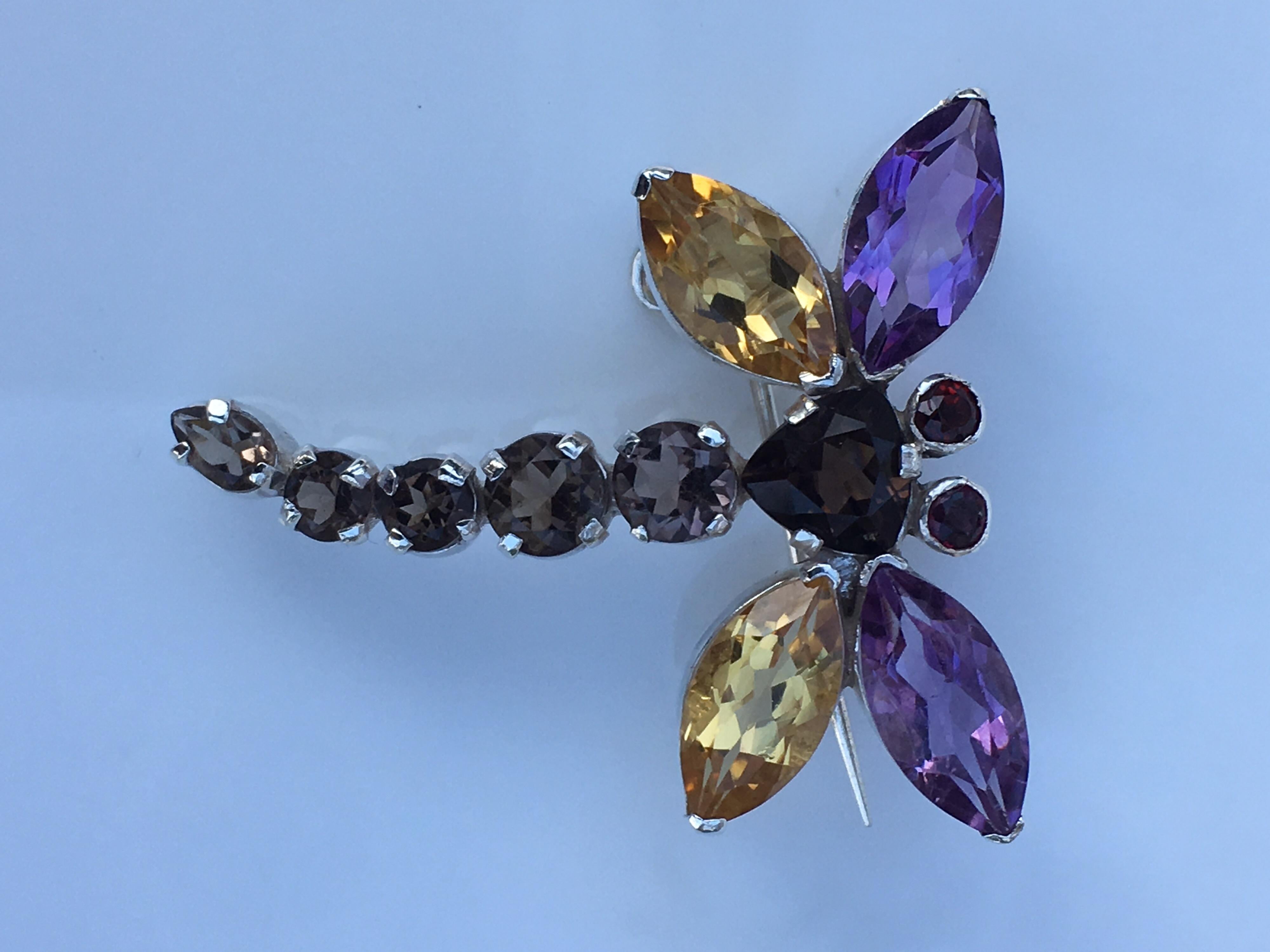 Brosche/Anstecknadel mit Amethyst, Citrin, Granat und Rauchtopas im Zustand „Neu“ im Angebot in Trumbull, CT