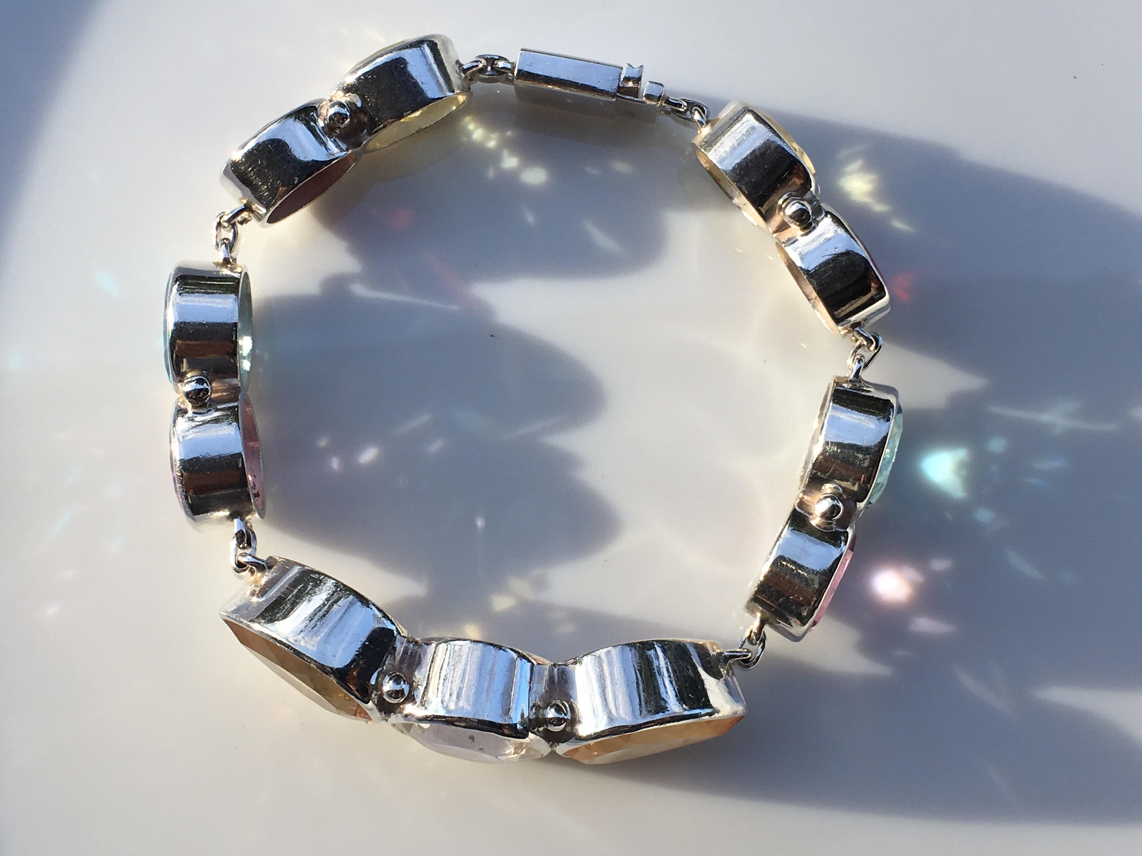 Citrine Rock Crystal Amethyst Garnet Blue and Lemon Topaz Bracelet For Sale 1