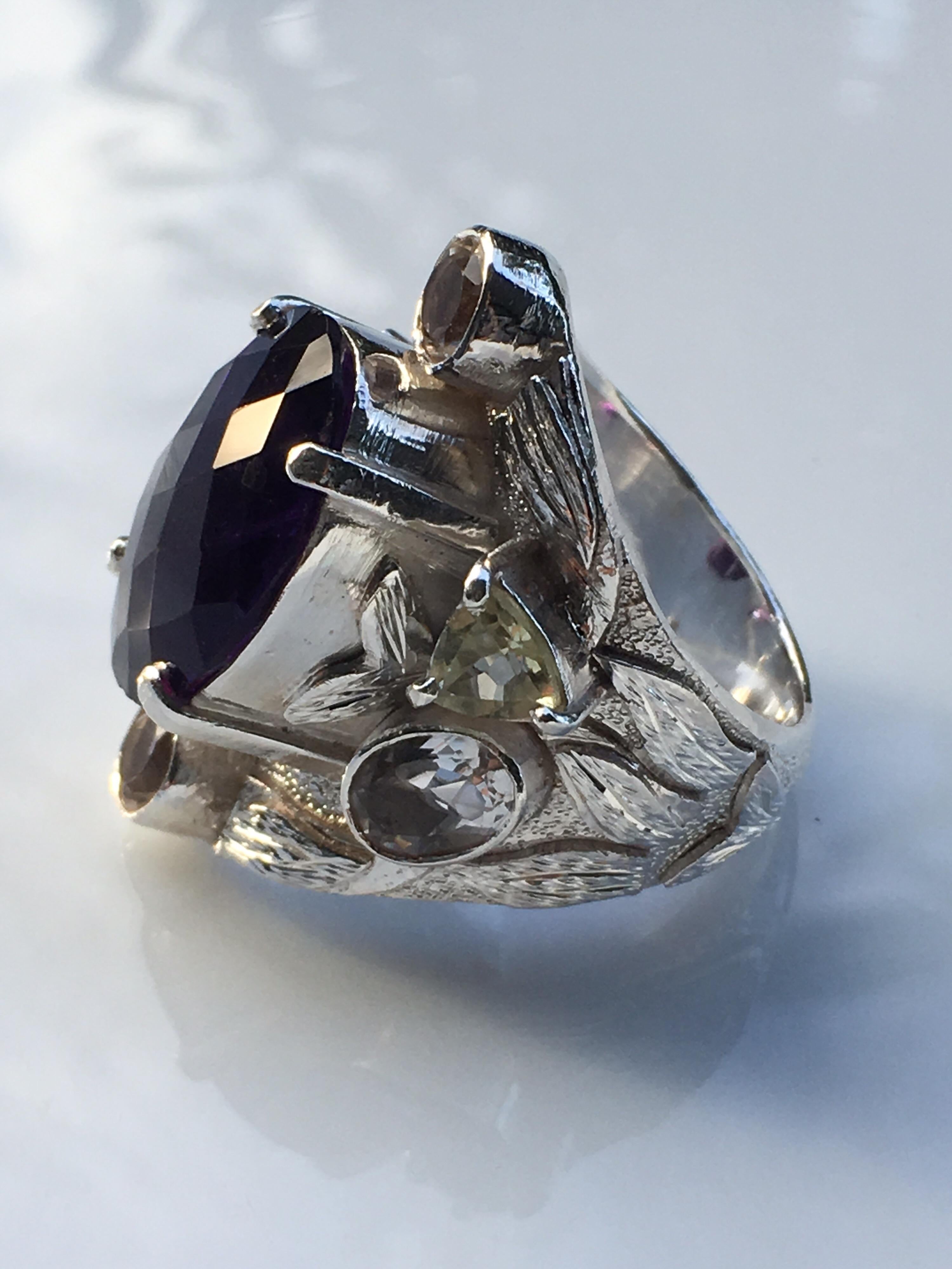 Contemporary Amethyst Cocktail Ring For Sale