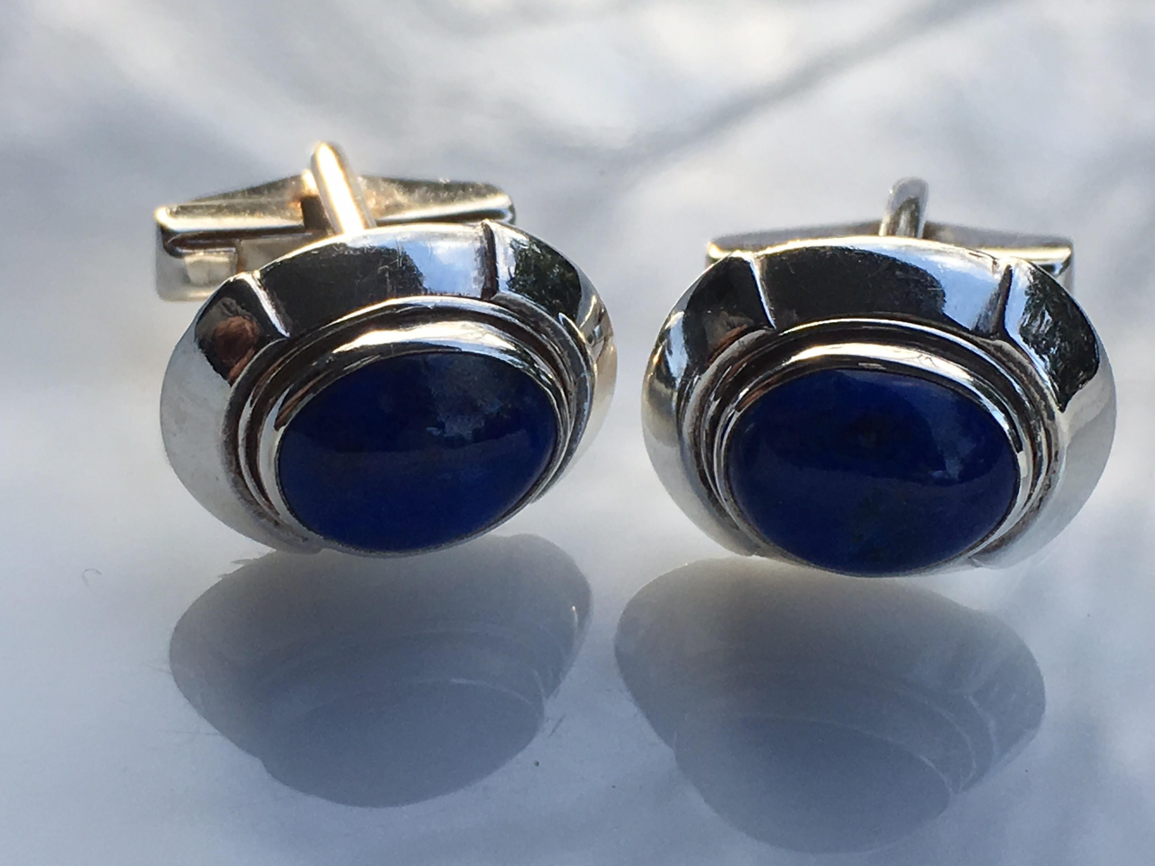 Natural undyed untreated oval 6 MM x 8 MM approx 3 carat Lapis set in sterling silver is hand crafted one of a kind. Total Cufflinks is 7.10 Gram .