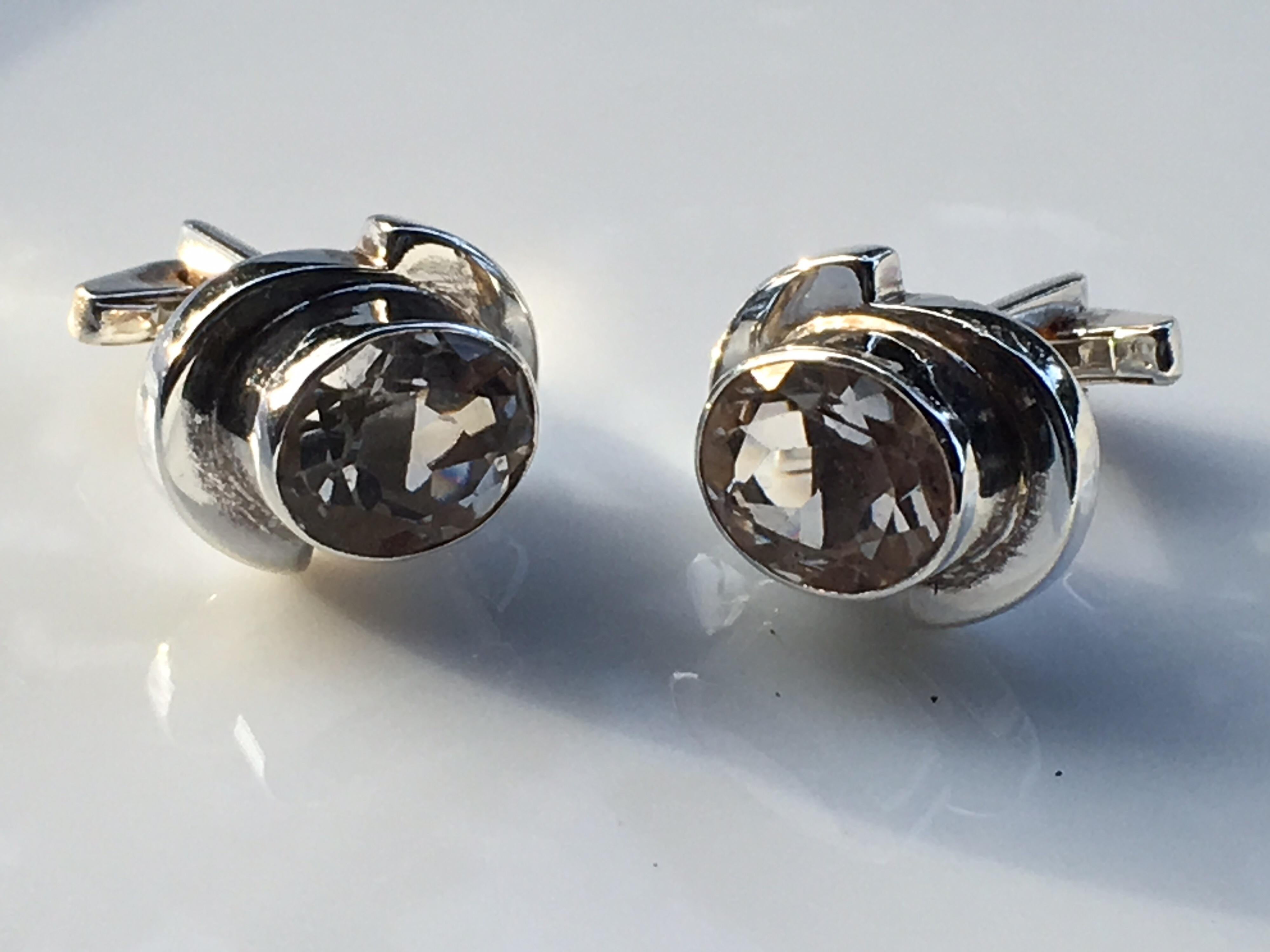 Oval Cut Rock Crystal Cufflinks For Sale