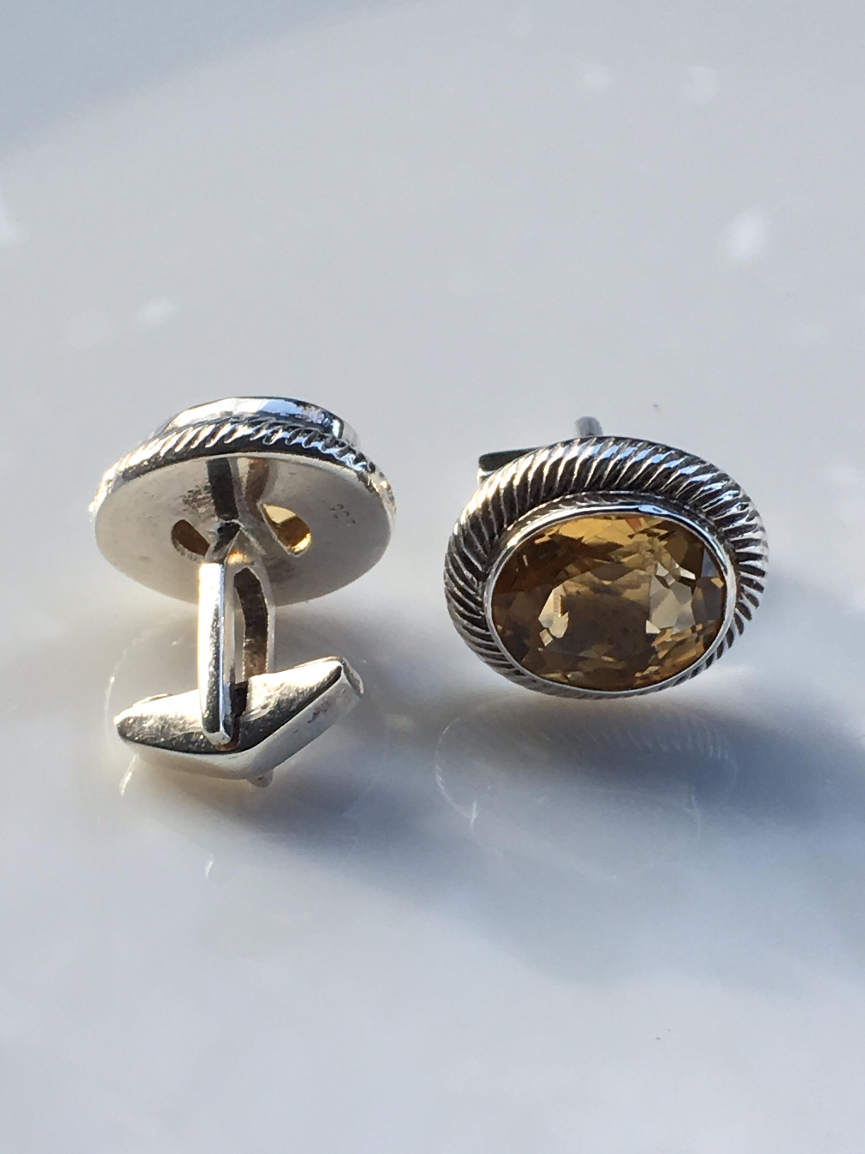 Natural oval 9 MM X 11 MM Citrine is one of a kind handcrafted Cufflinks set in sterling silver. Total 8.60 Gram and approx 4 carat stones.