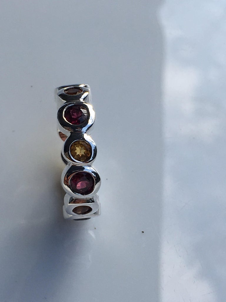 V3 Jewelry Sterling Silver Natural Citrine and Garnet Eternity Band Ring
