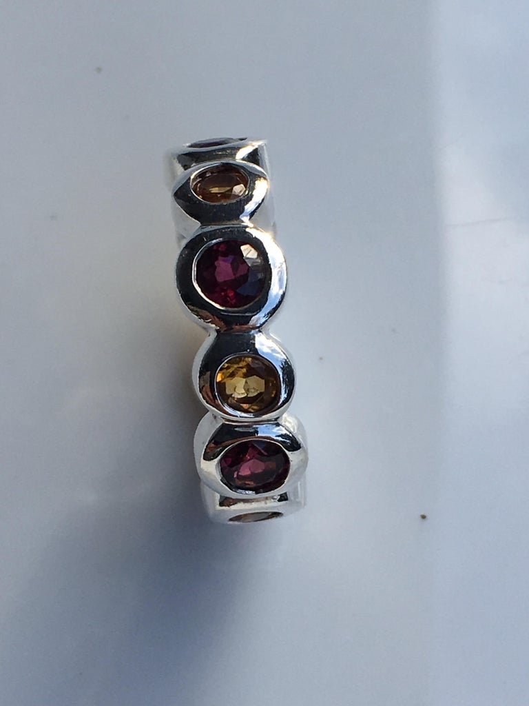 V3 Jewelry Sterling Silver Natural Citrine and Garnet Eternity Band Ring main image 1