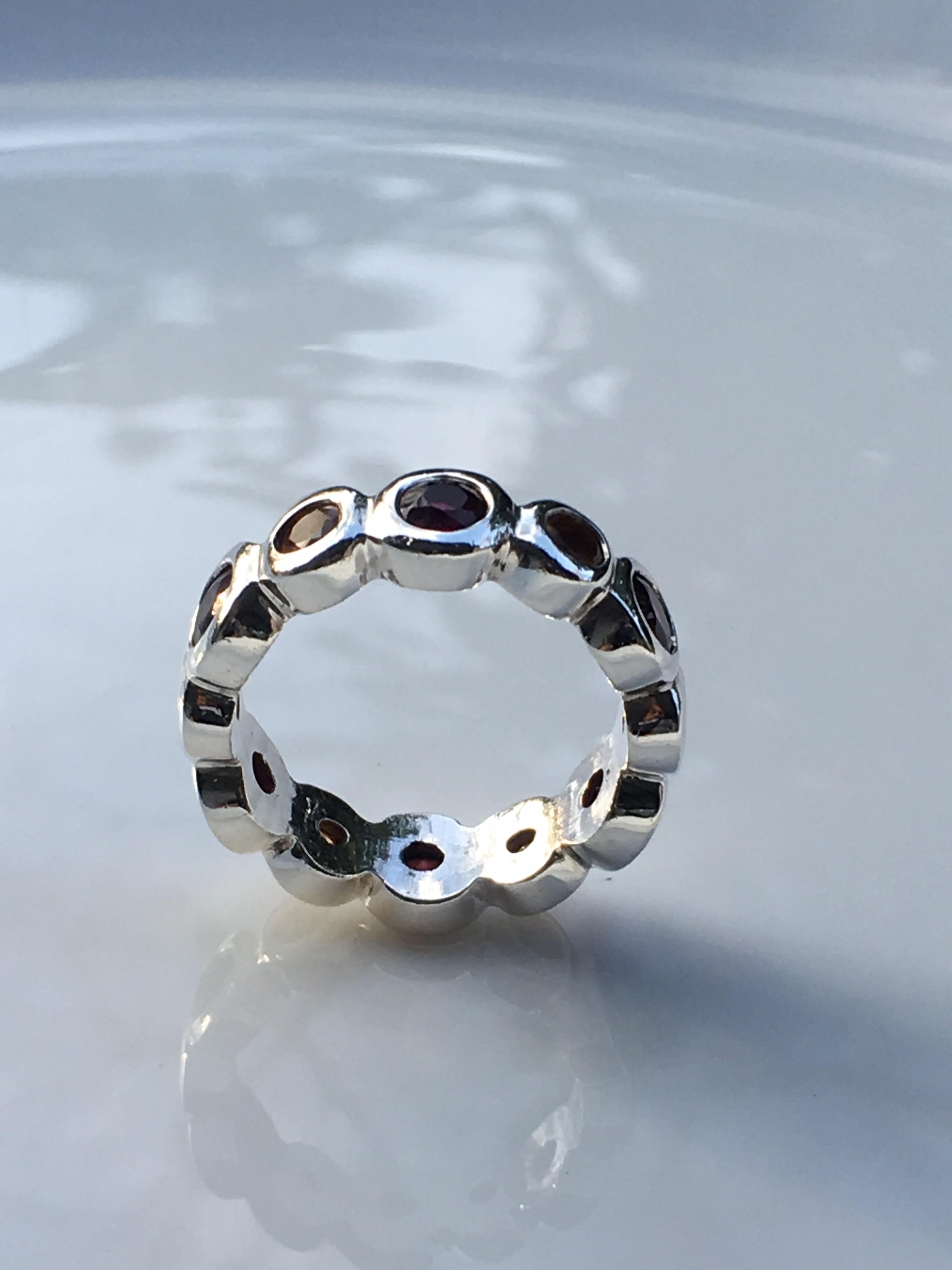 Round Cut Eternity Band with Garnet and Citrine, This item is on sale for Black Friday For Sale