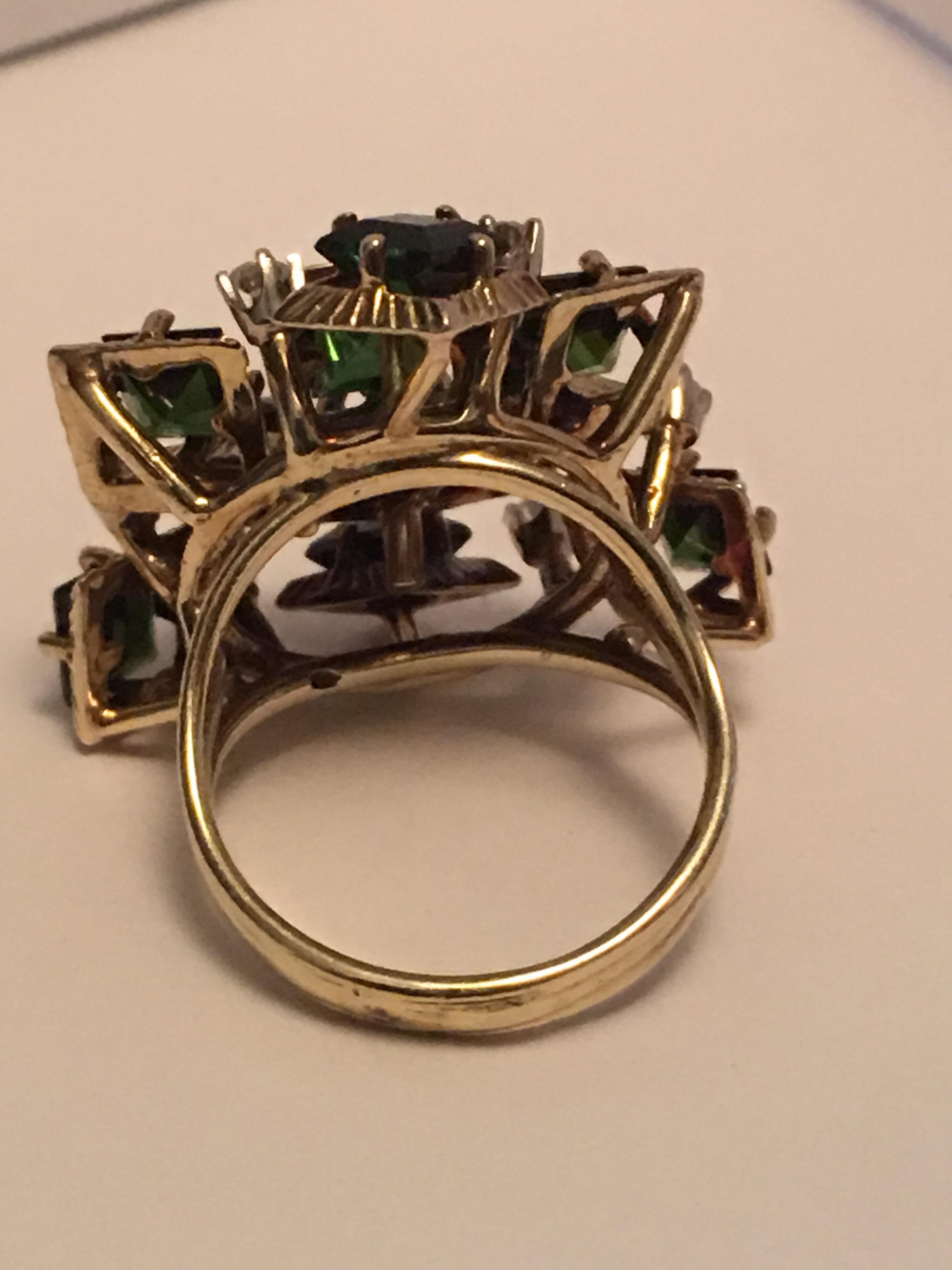 Artisan Tourmaline Diamond Ring Cocktail Ring