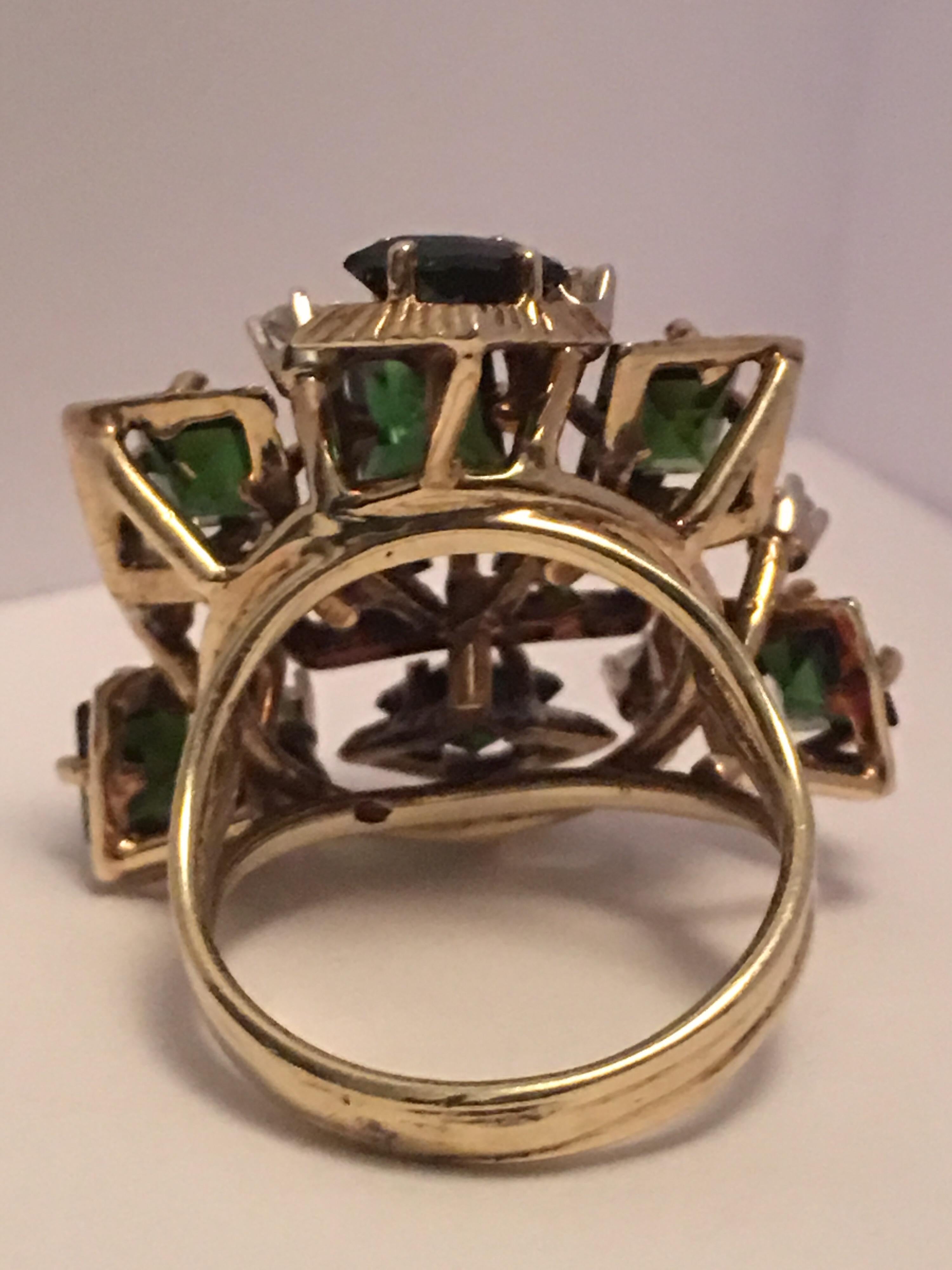 Tourmaline Diamond Ring Cocktail Ring In Excellent Condition In Trumbull, CT